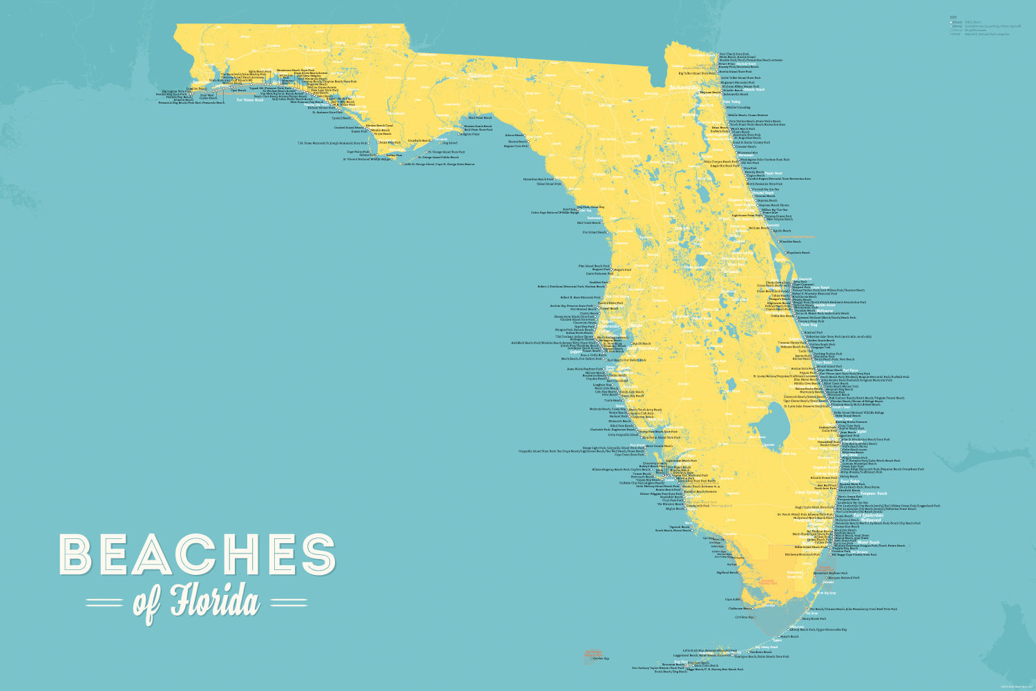 Florida Beaches Map 24x36 Poster Best Maps Ever