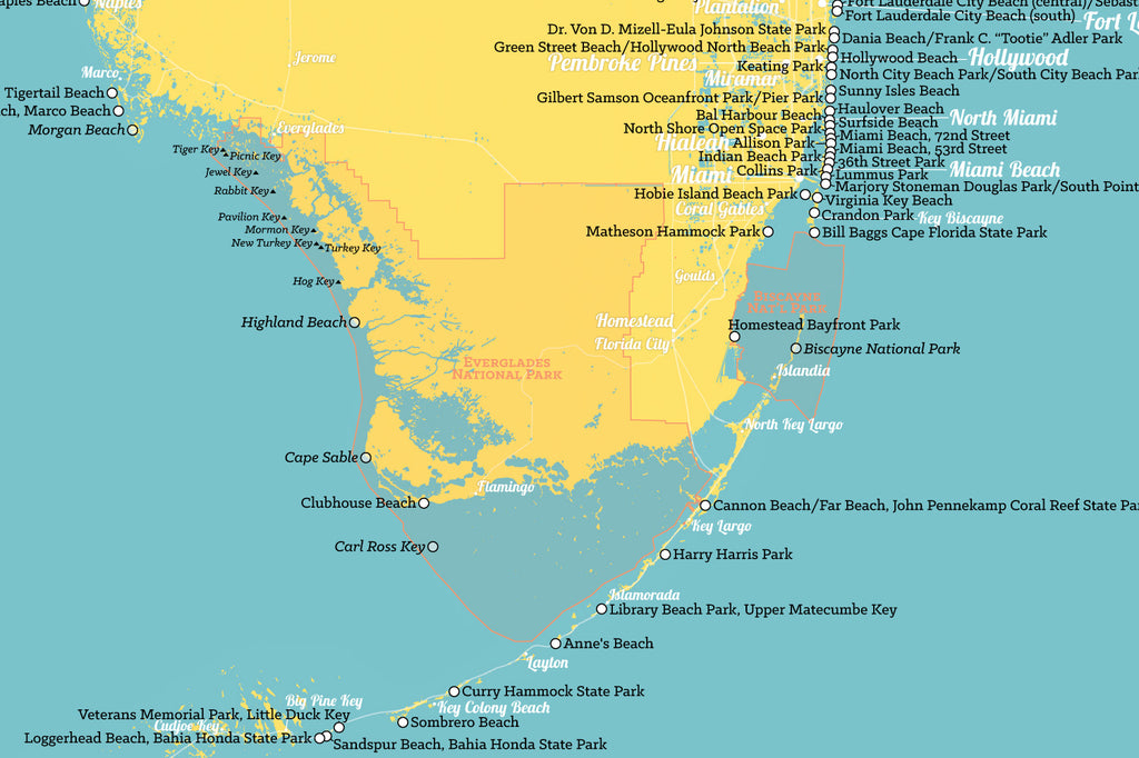 Florida Beaches Map 24x36 Poster - Best Maps Ever