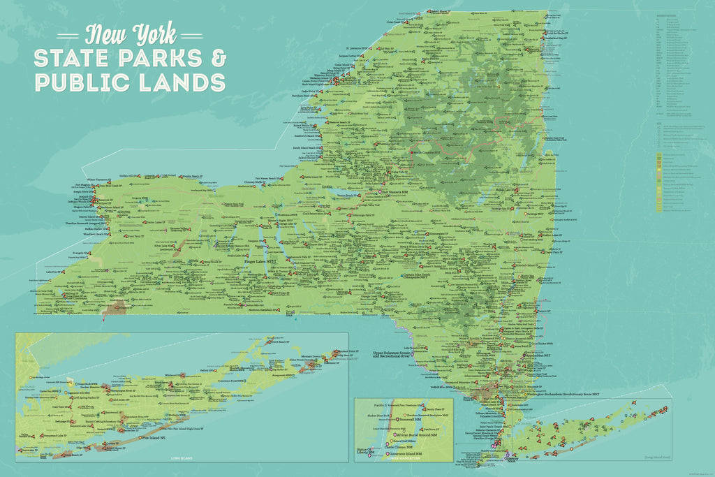 Ny State Parks Map   0886 New York State Parks Public Land Map Poster Green Aqua 1 1024x1024 