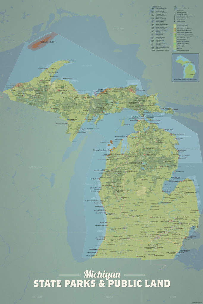 Michigan State Parks & Public Land Map 24x36 Poster Best Maps Ever