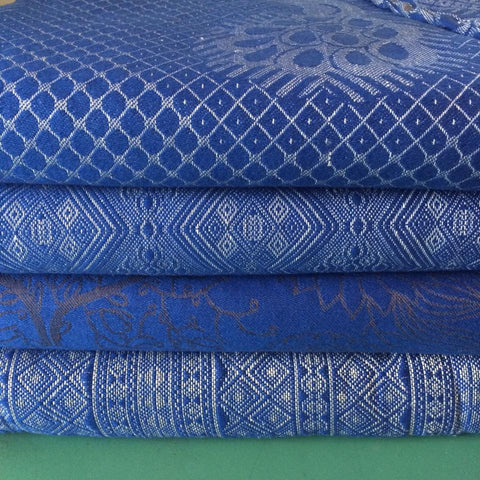 didymos cornflower blue, pfau blue, fairtale forest and atlantic air