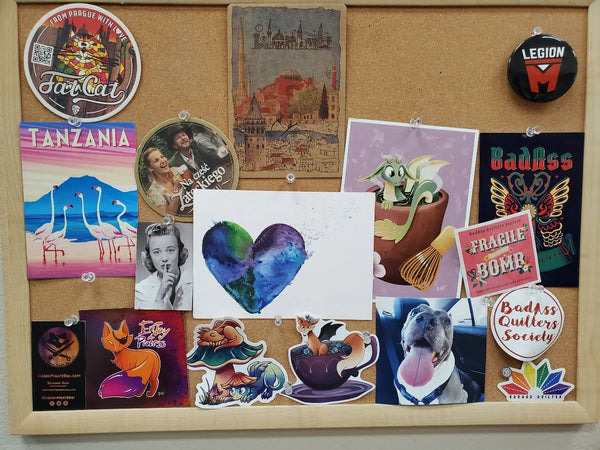Sue's art board at her desk at work!