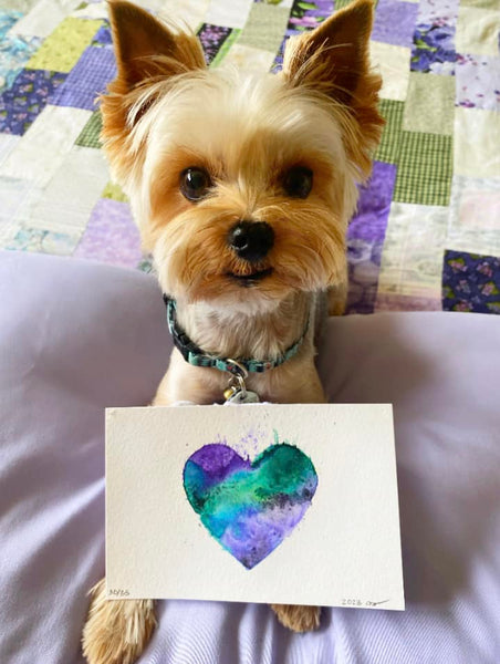 Peanut Butter (the mini Schnauzer) posing with Cindy's painting