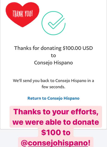 Paypal donation confirmation for Consejo Hispano
