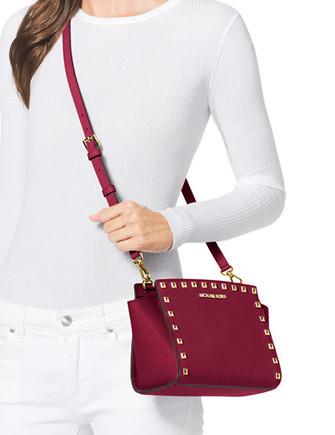 michael michael kors selma medium metallic leather crossbody