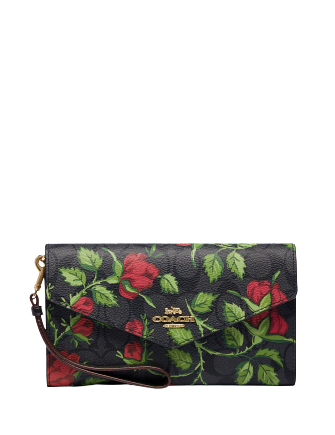 Coach Travel Envelope Wallet In Signature Canvas With Fairytale Rose Print  | Brixton Baker