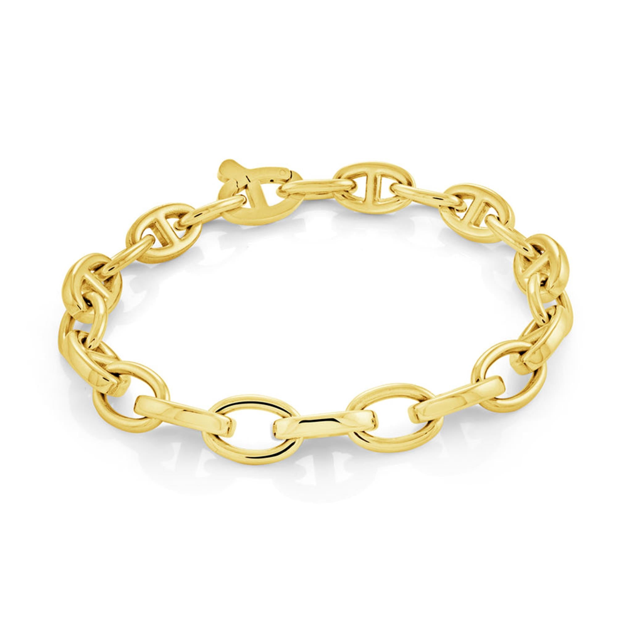 Real 10K Yellow Gold Fancy 3D Hollow Puff Gucci Mariner Link 5mm Bracelet  7.50