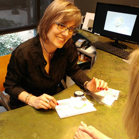 Designer Tiffany Landers designing a custom project for a client