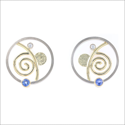 Circle Frame Sapphire and Diamond Parts Earrings