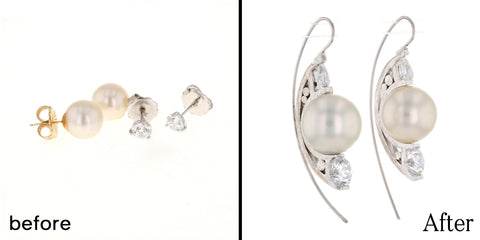 Pearl and diamond studs transformed into super cool statement earrings