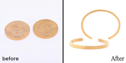 gold coins transformed into cuff bracelets