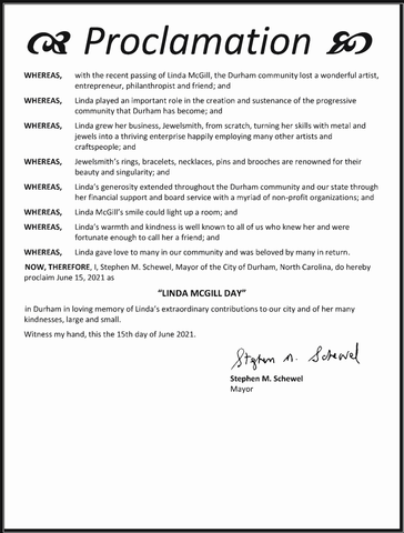 Durham Mayor Steven M. Schewel's proclamation of Linda McGill Day