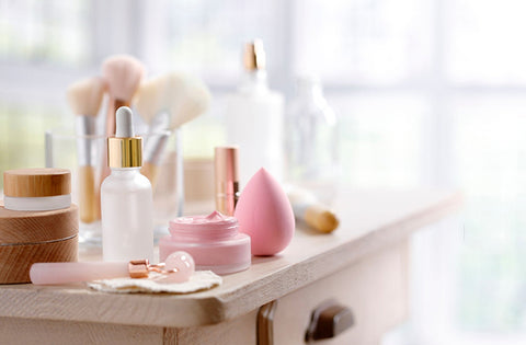 all beauty tools are on table