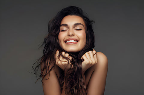 lady is happy for her healthy skin and hairs