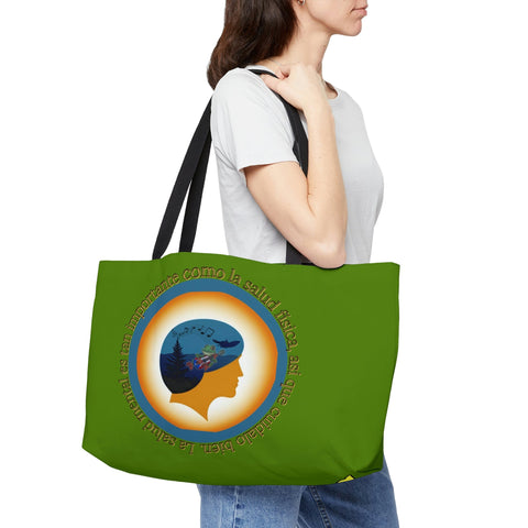 Mental Health Awareness (Spanish) Weekender Tote Bag: A spacious and sturdy tote bag with the message of Mental Health Awareness in Spanish, perfect for carrying your essentials or as a statement piece.