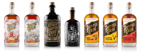 Pirate's Grog Rum range of seven expressions including Five Year aged, 13 Year aged, Spiced, Coffee, Honey, Pineapple and Smokey Ginger