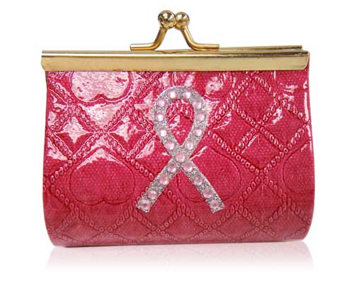 Pink Ribbon Cosmetic Bag with Squares