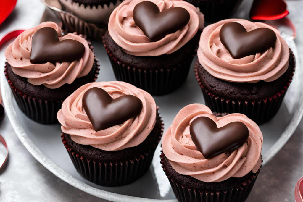 Chocolate Cupcakes with Heart Toppers