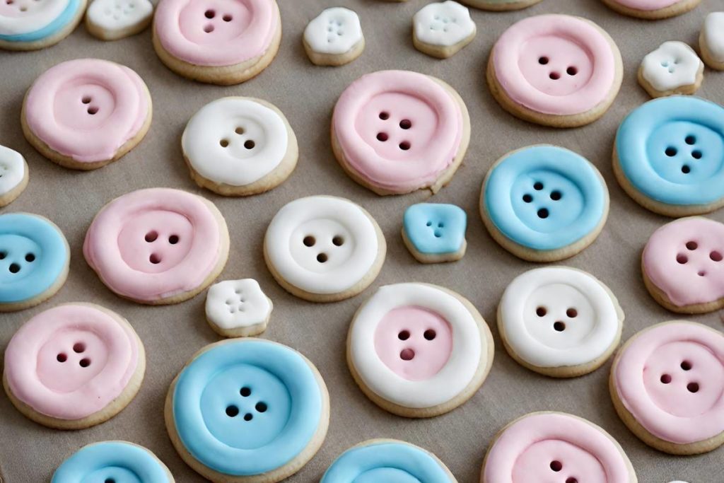 Baby Shower cookies in chape of button in pink and blue color.