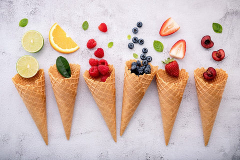 Ice-cream cones with fruit