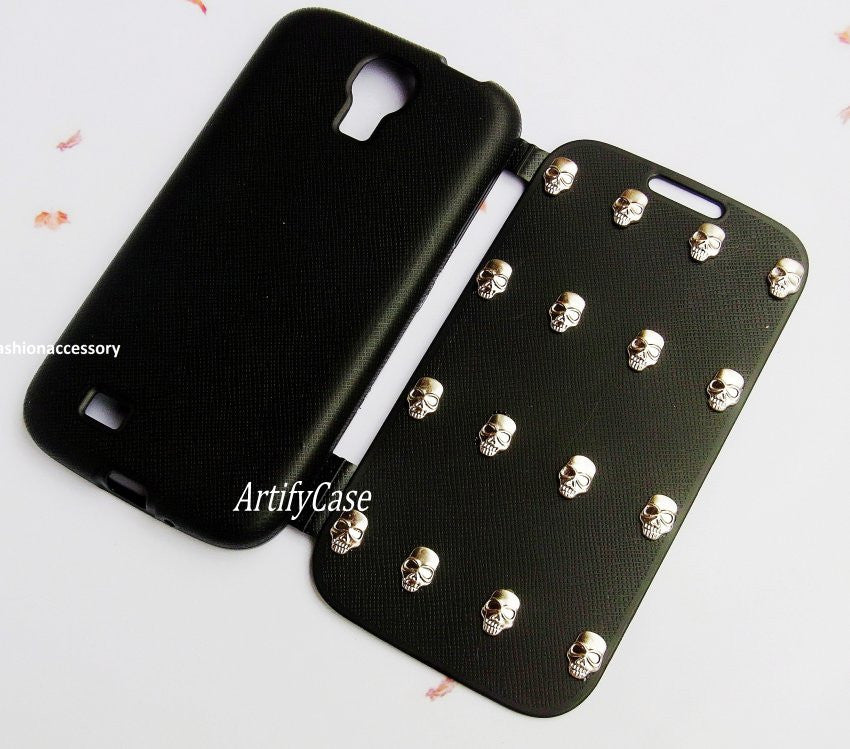 Silicone samsung galaxy S4 case, iPhone 5 flip case, Skull iPhone 4 cover, studded galaxy S3 skin