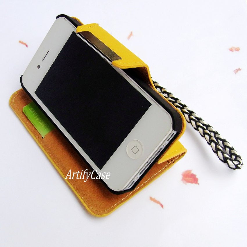 Yellow 5 case, iPhone 4 flip case, studded iPhone cover, iPhone card holder – ArtifyCase
