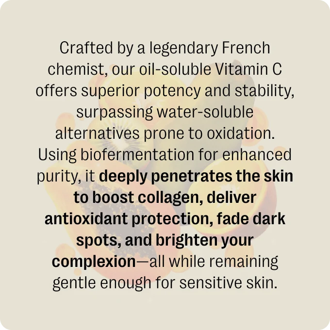 Vitamin C An illustration showing various fruits rich in vitamin C, including papaya, kiwi, and orange halves, surrounded by small glowing droplets.