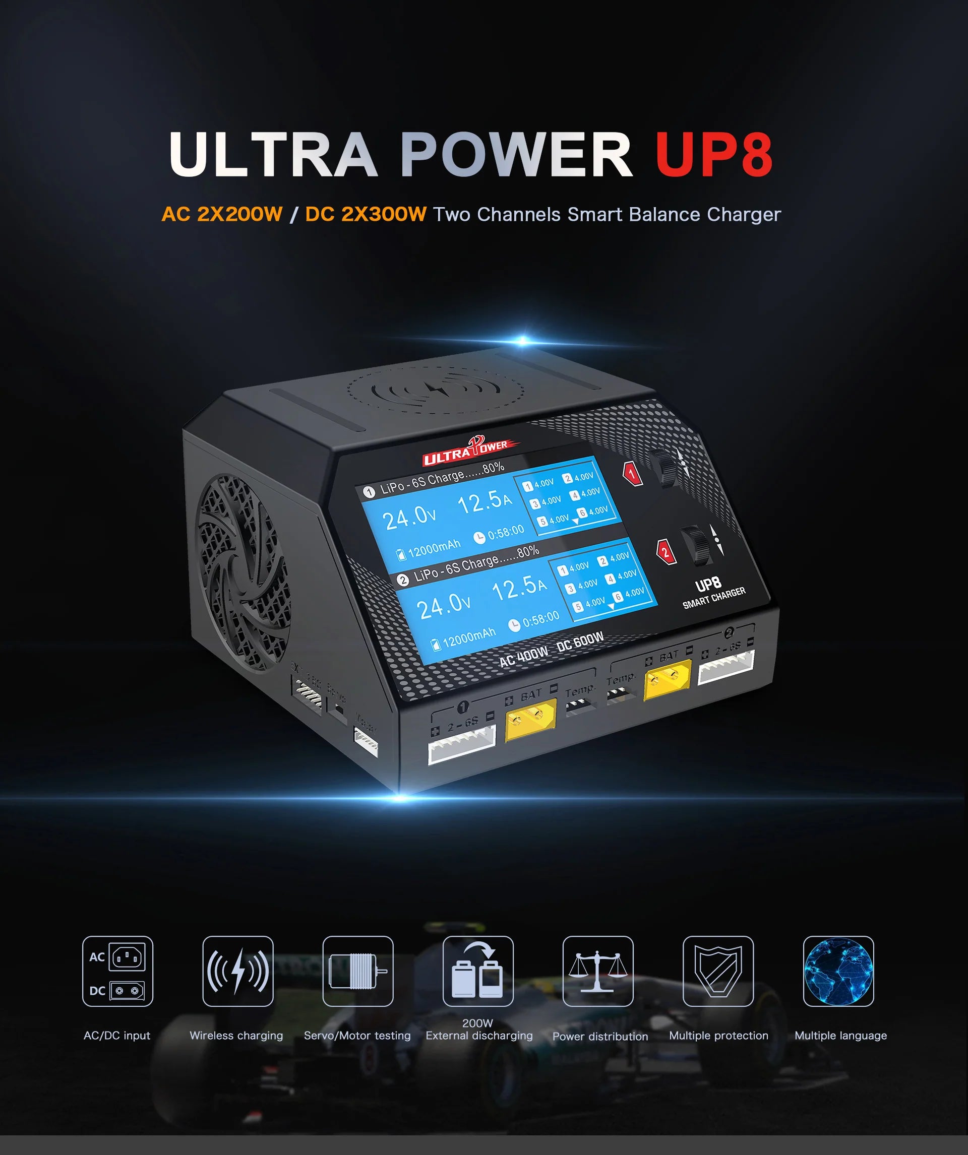 Ultra Power UP8 600 W 16 A Zweikanal-AC/DC-Batterieladegerät