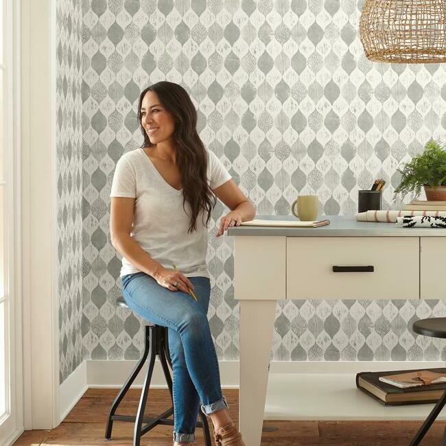 Magnolia Home Woodblock Print Wallpaper - Gray