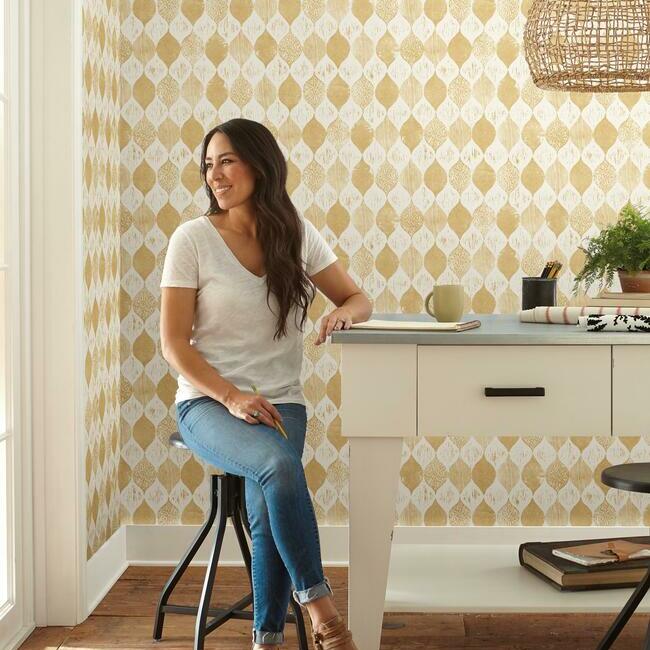 Magnolia Home Woodblock Print Wallpaper - Yellow