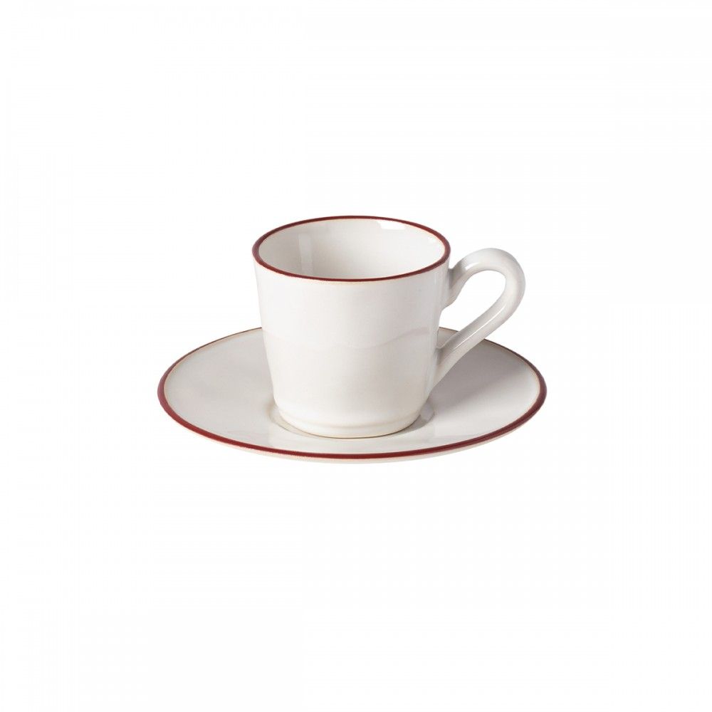 Beja Tea Cup & Saucer Set - White Red