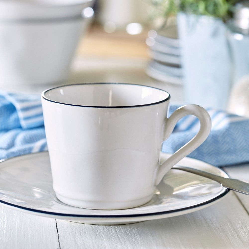 Beja Tea Cup & Saucer Set - White Blue