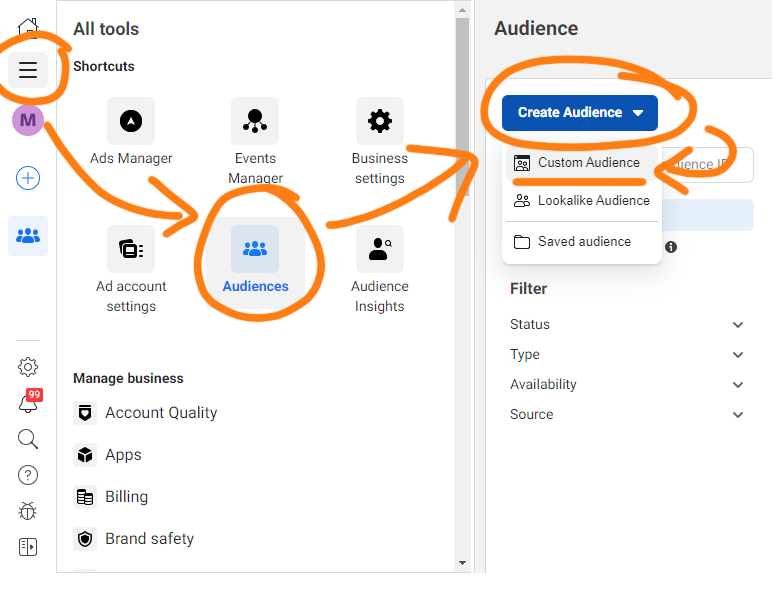 Creating a custom audience in Facebook Ad Manager