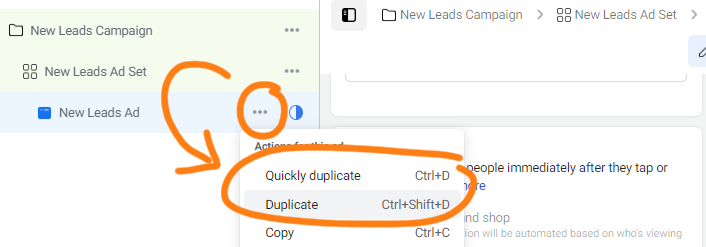Quickly duplicate ads in Facebook Ad Manager