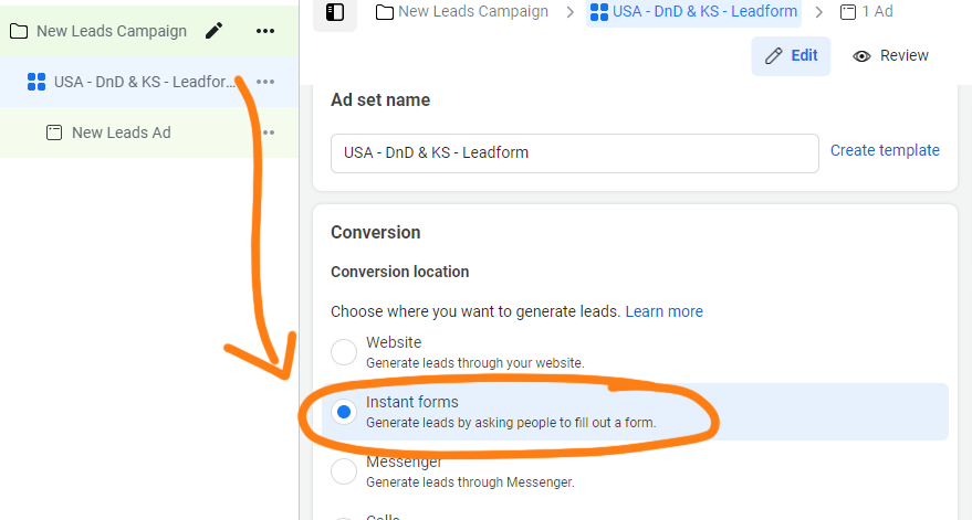 Setting up in-app leadform ads with Facebook Ad Manager
