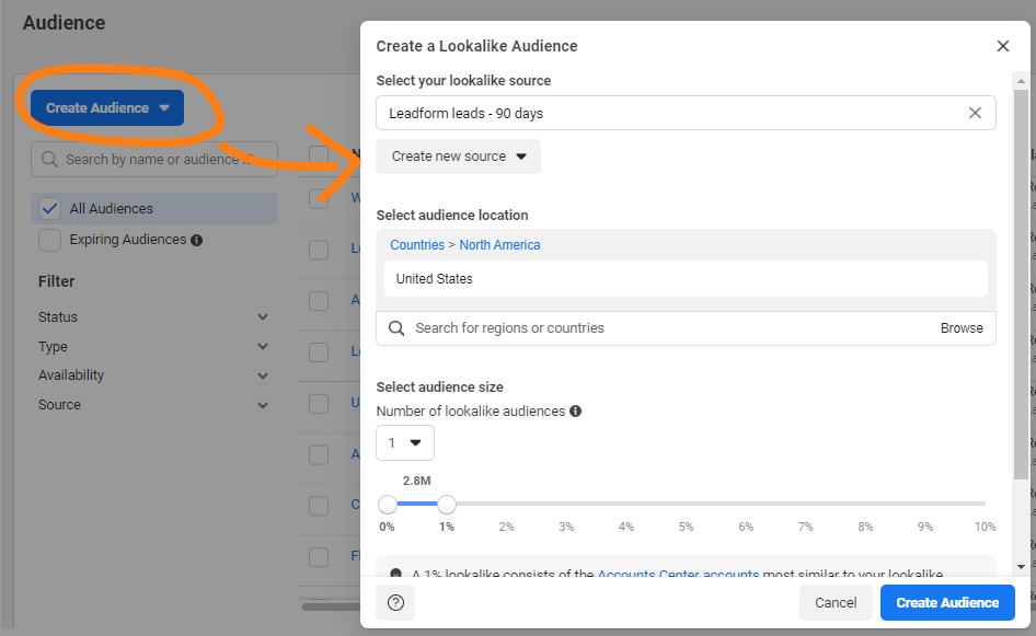 Creating a Look-a-like audience in Facebook Ad Manager