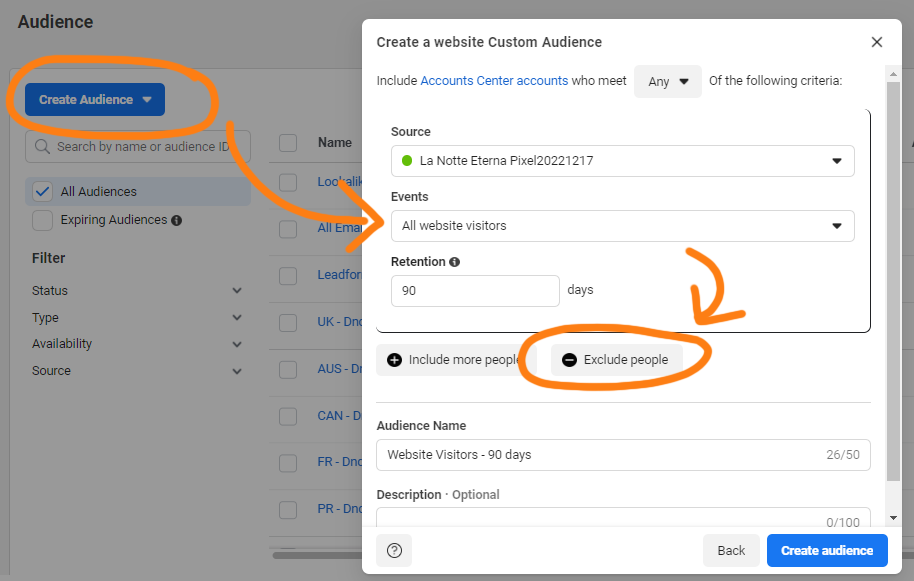 Setting up audience exclusions in Facebook Ad Manager for Retargeting Audiences