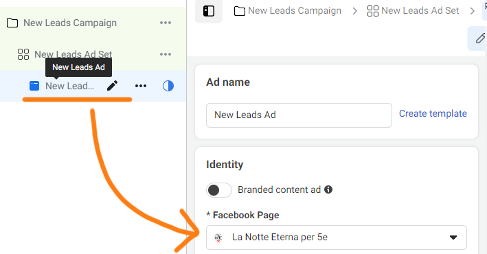 Setting up a new ad in Facebook Ad Manager