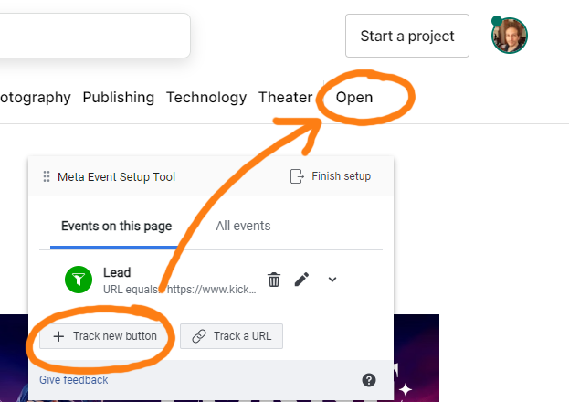 Assign the button with a "Lead" event using the Facebook Event Setup Tool.