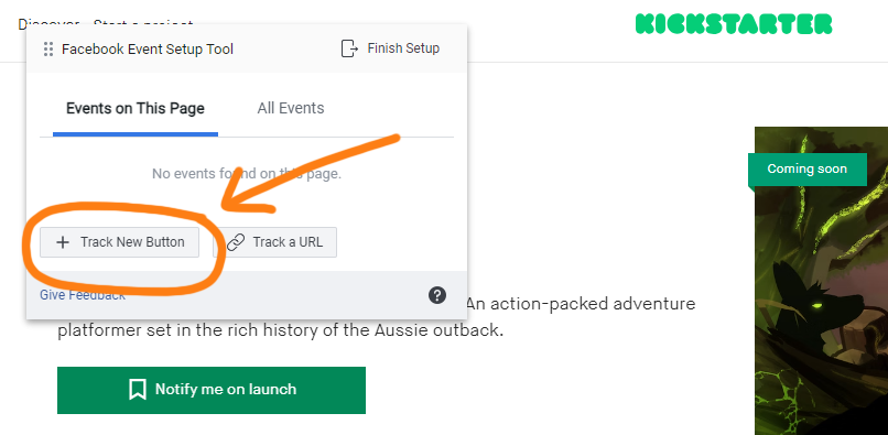 Press the "Track Button" button to track a button with Facebook's Event Setup Tool