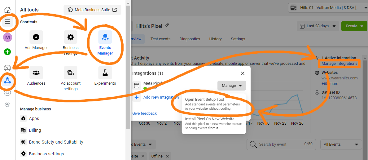 Open the Event Setup Tool by navigating to the Event Manager, and then pressing "Manage Integrations"