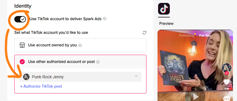 An example of a Dungeons & Dragons influencer post being used as a TikTok Spark Ad, featuring Punk Rock Jenny.