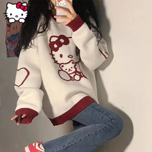 Hello Kitty O-Neck Loose Long Sleeve Sweater Top - Hysteric Apparel