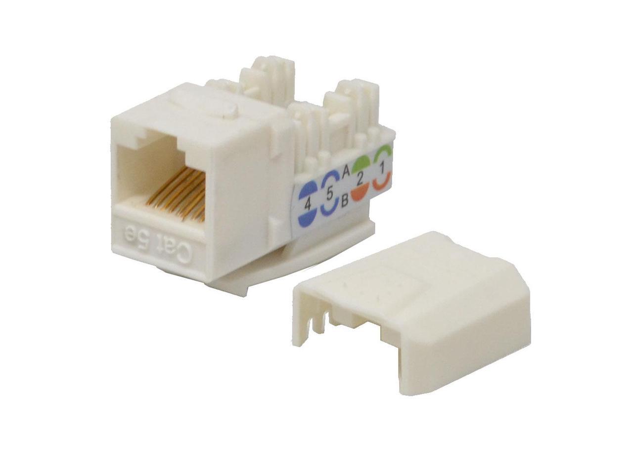 100 pack lot Keystone Jack Cat5e White Network Ethernet 110 Punchdown 8P8C