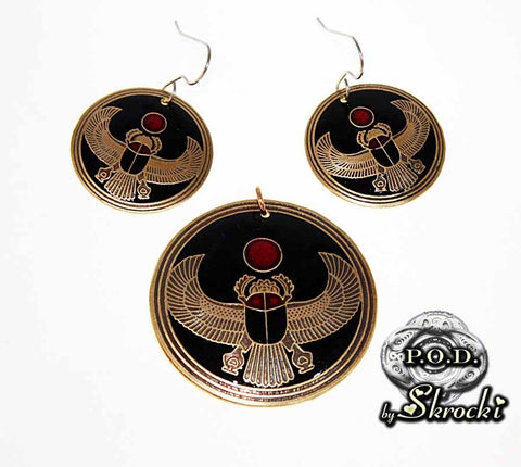 handmade scarab pendant and earrings