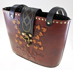 Handmade tree of life leather tote 