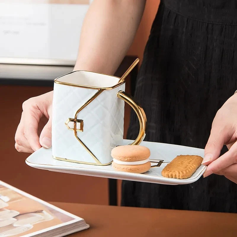 Tasse en céramique créative en forme de sac à main, gobelet à eau domestique avec poignée