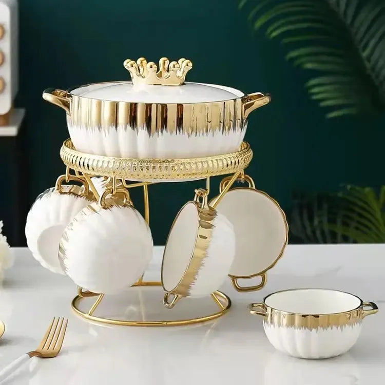 Vaisselle en céramique – Ensemble de soupière de luxe avec bols et support en porcelaine