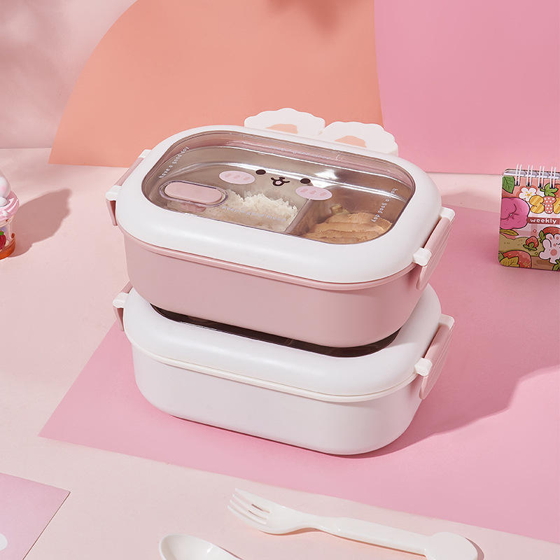 Boîte à Lunch en Acier Inoxydable en Forme de Lapin pour Enfants avec Fonction Chauffante et 2 Grilles