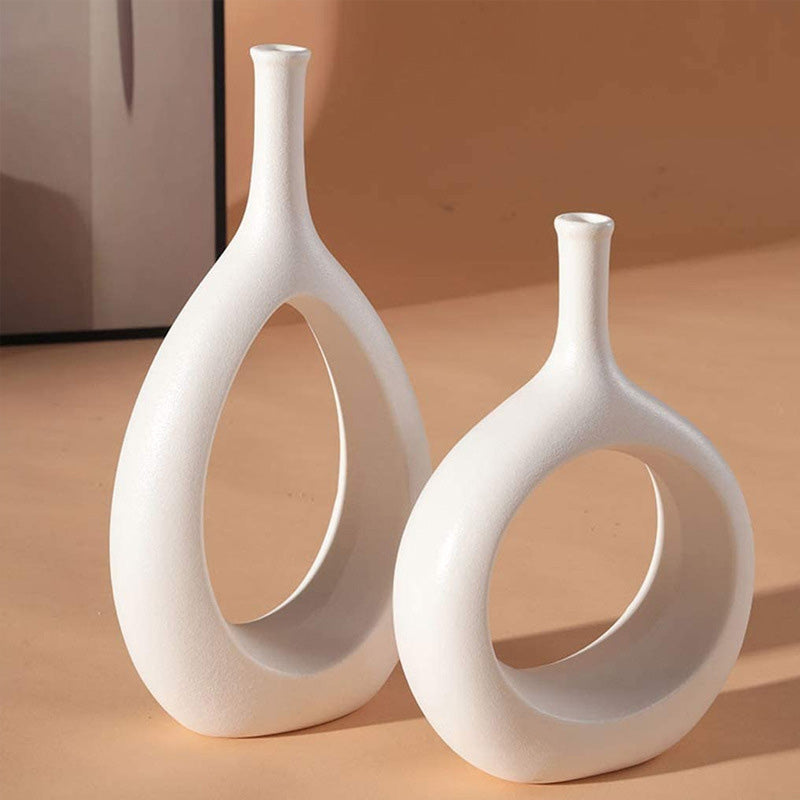 Vase Ovale Noir et Blanc Ajouré 2 piece